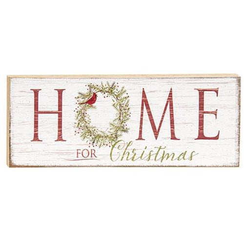 Home for Christmas Cardinal Wooden Block