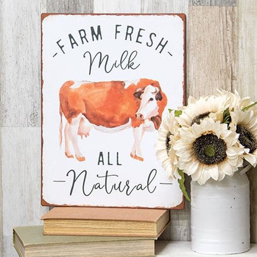Farm Fresh Milk All Natural Distressed Cow Metal Sign
