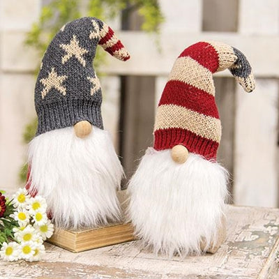 Set of 2 Americana Gnomes With Flag Knit Hats
