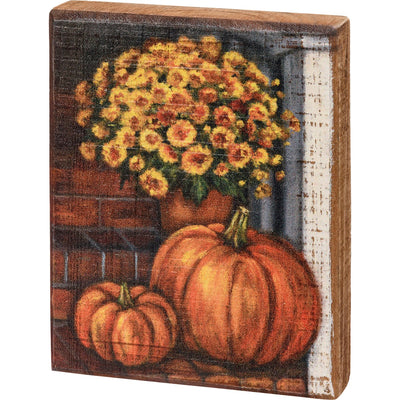 💙 Porch Steps And Pumpkins 5" Small Wooden Block Sign