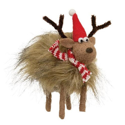 💙 Fuzzy Reindeer with Santa Hat Felt Ornament