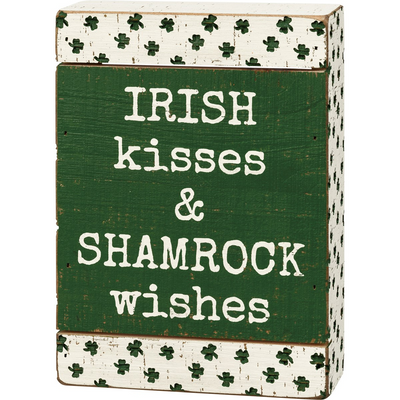 💙 Irish Kisses & Shamrock Wishes 7" Slat Box Sign