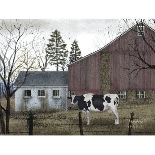 Billy Jacobs Holstein Cow and Barn 12" x 16" Canvas Print
