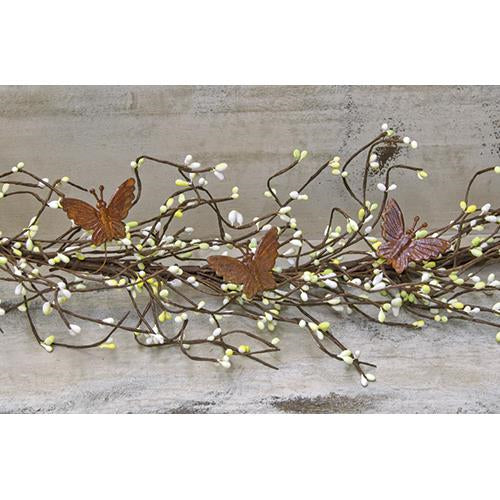 Rusted Butterfly and Green & White Pip 4 ft Garland