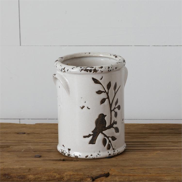 Birds N Branches 6" Natural Pottery Crock