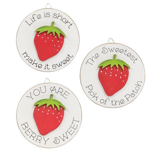 Set of 3 Strawberry Life is Short Mini Round Easel Signs